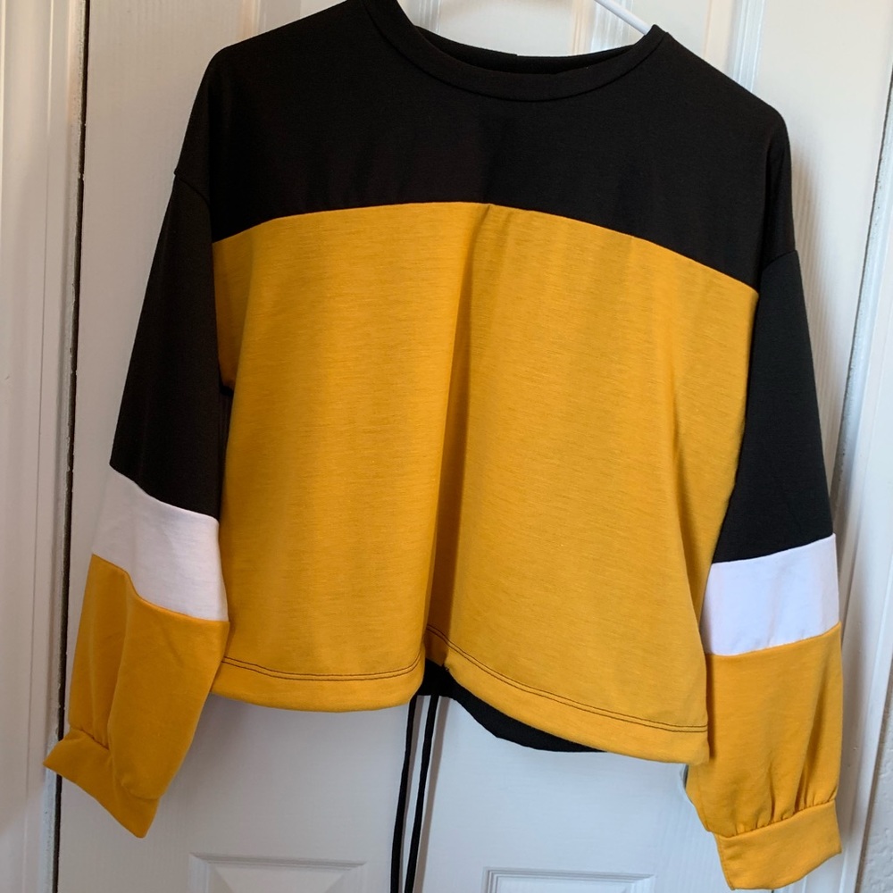NEW Mustard Yellow Colorblock Cropped Sweatshirt